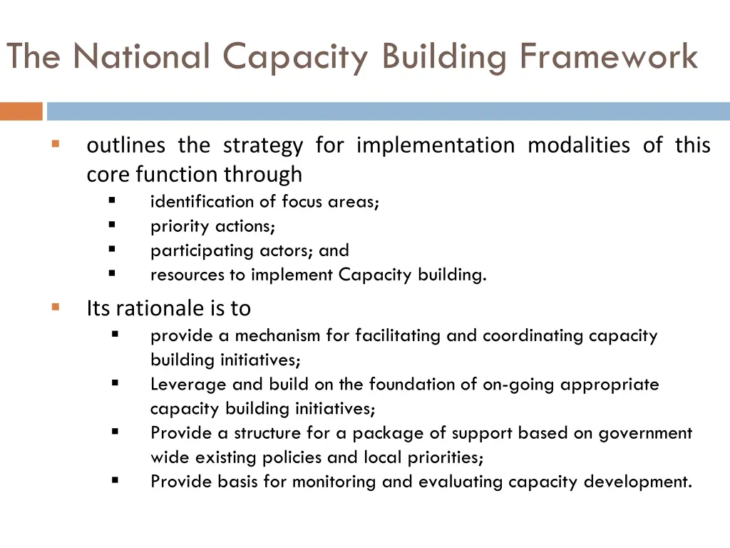 the national capacity building framework