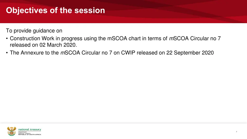 objectives of the session
