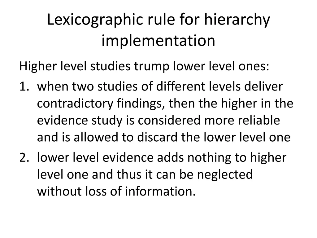 lexicographic rule for hierarchy implementation