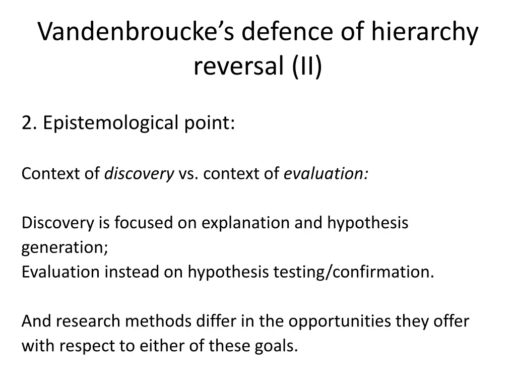vandenbroucke s defence of hierarchy reversal ii