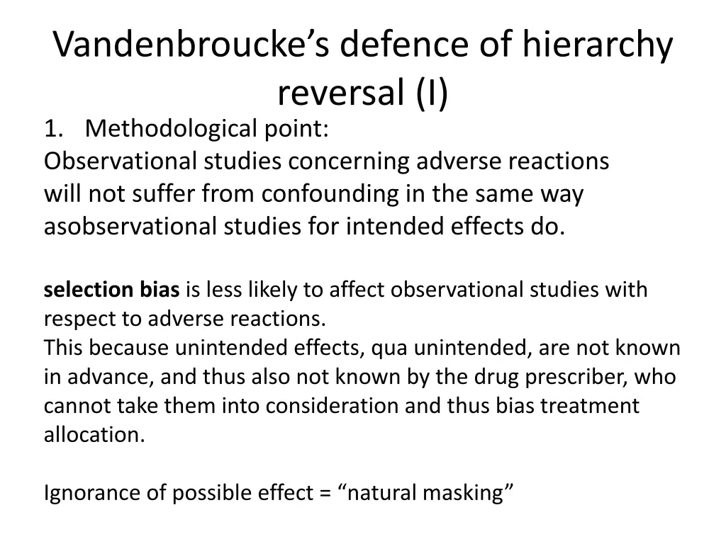 vandenbroucke s defence of hierarchy reversal