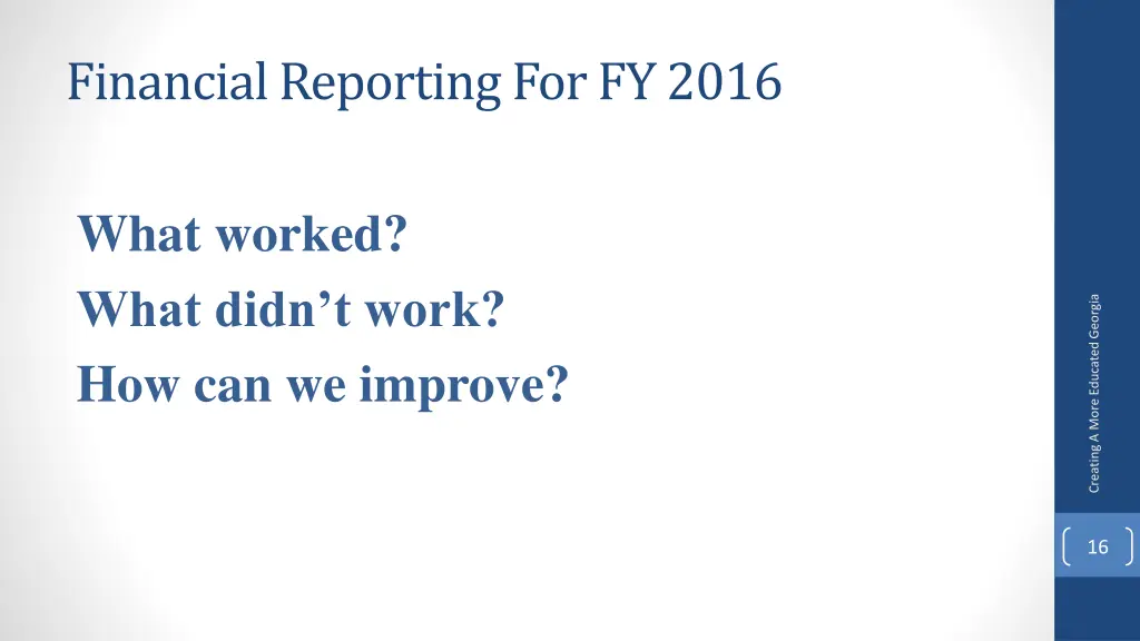 financial reporting for fy 2016