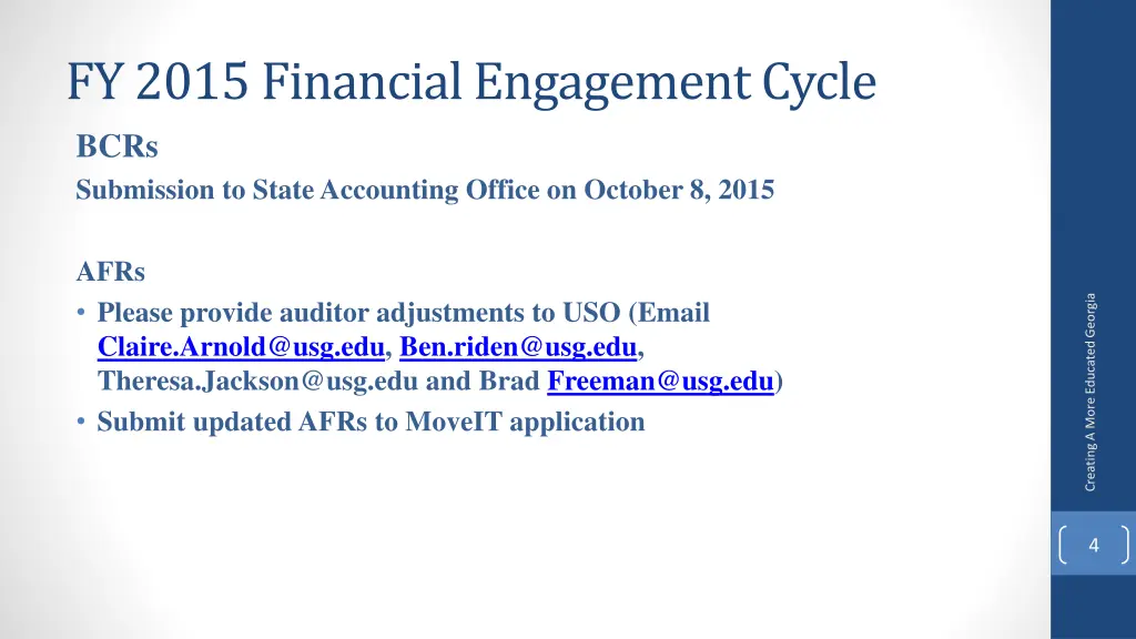 fy 2015 financial engagement cycle bcrs