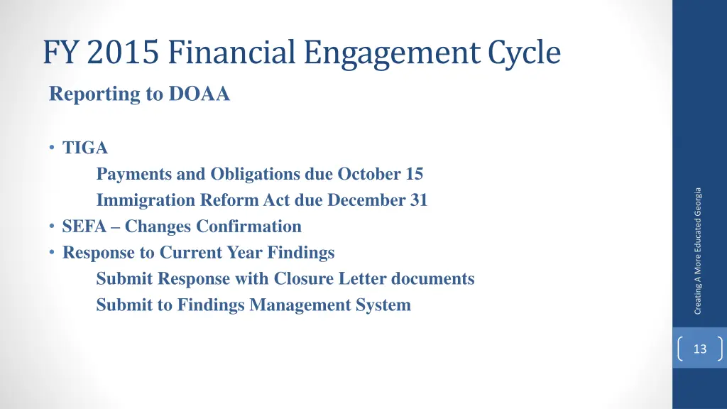 fy 2015 financial engagement cycle reporting
