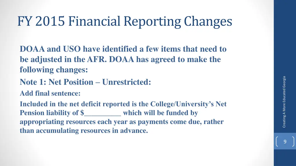 fy 2015 financial reporting changes