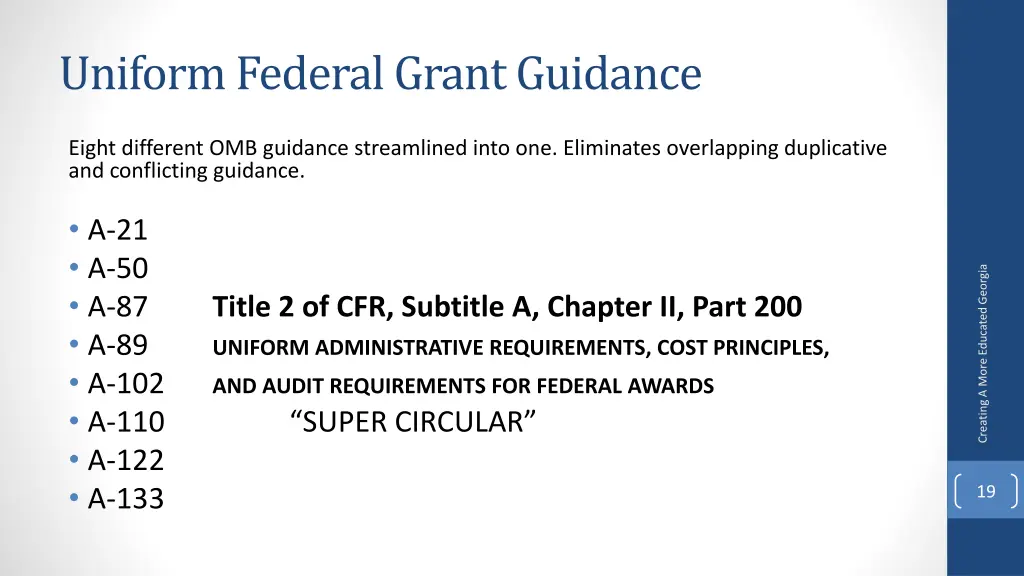 uniform federal grant guidance