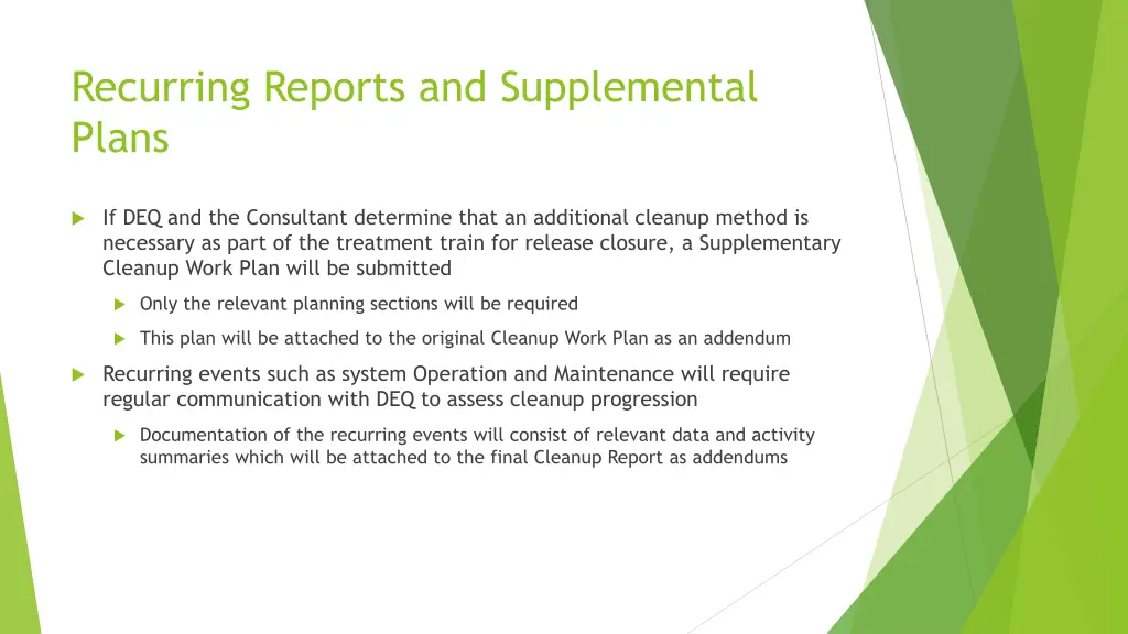 recurring reports and supplemental plans
