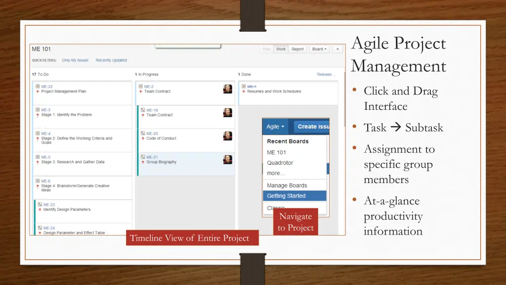 agile project management click and drag interface