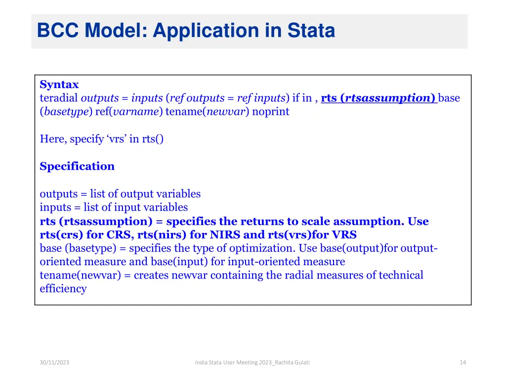 bcc model application in stata