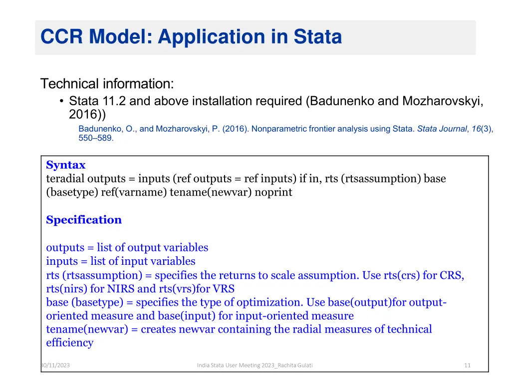 ccr model application in stata