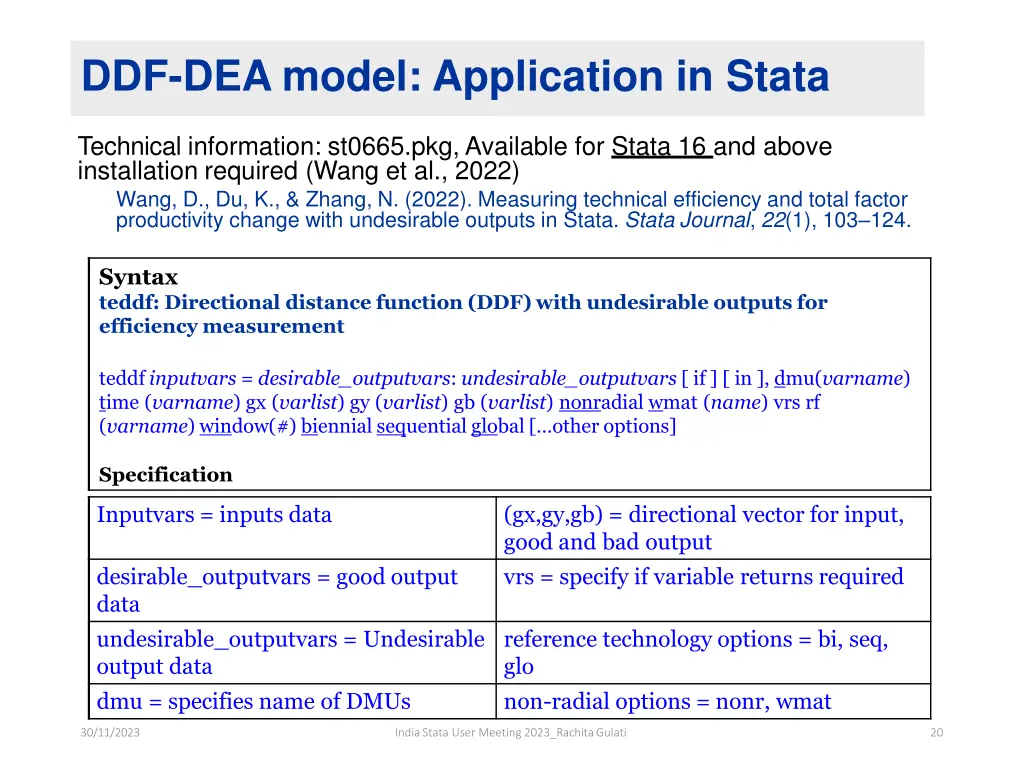 ddf dea model application in stata