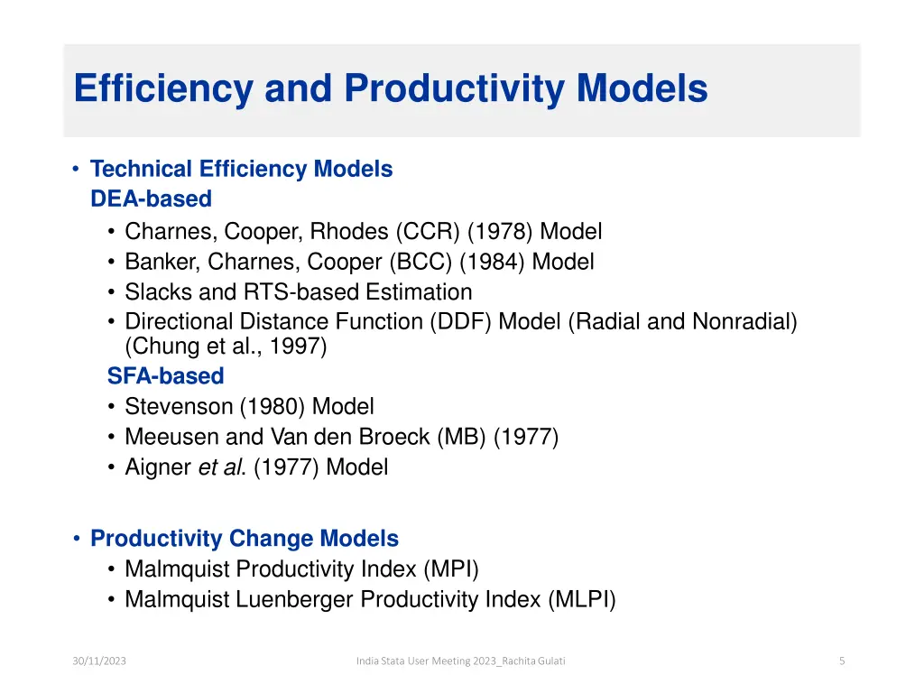 efficiency and productivity models