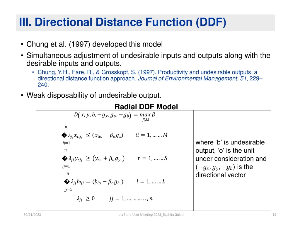 iii directional distance function ddf