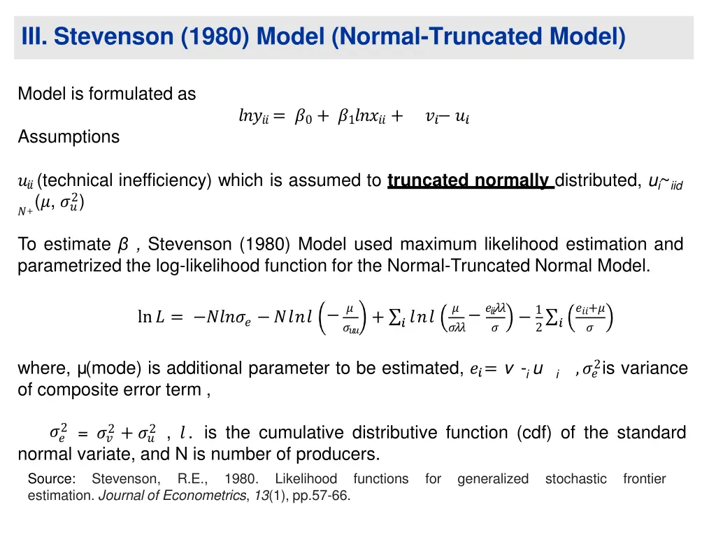 iii stevenson 1980 model normal truncated model