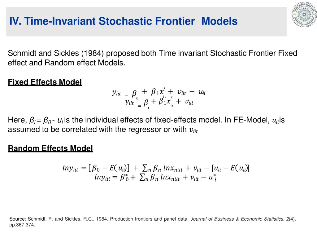 iv time invariant stochastic frontier models