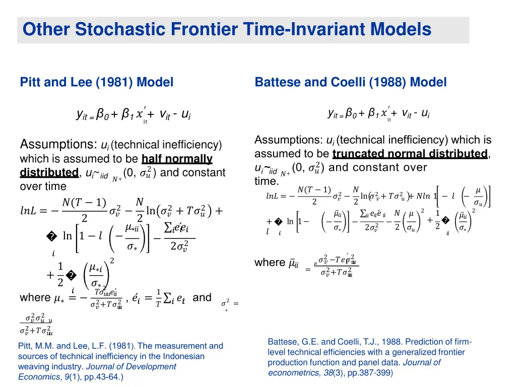 other stochastic frontier time invariant models