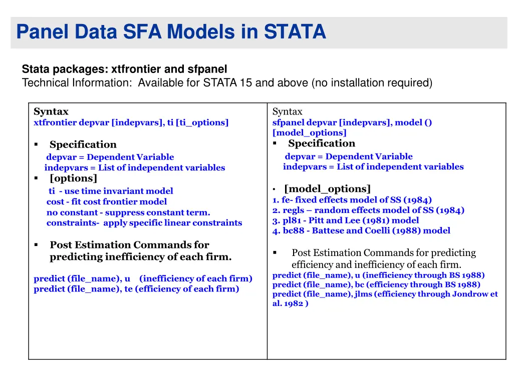 panel data sfa models in stata