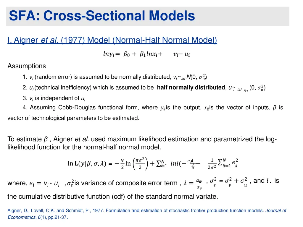sfa cross sectional models