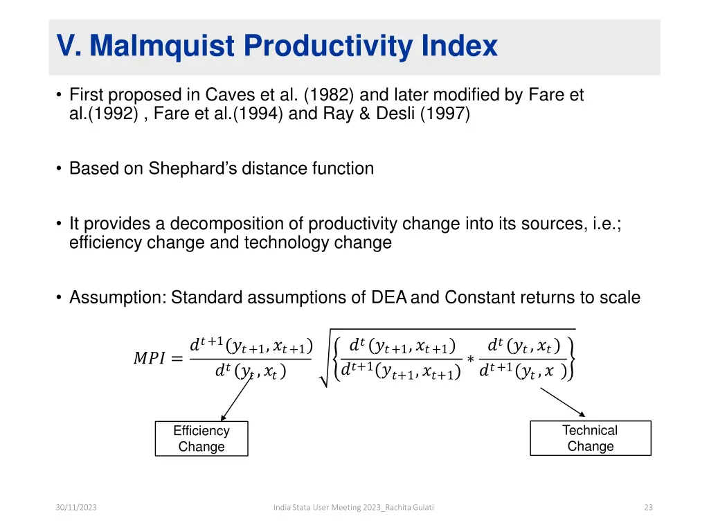 v malmquist productivity index