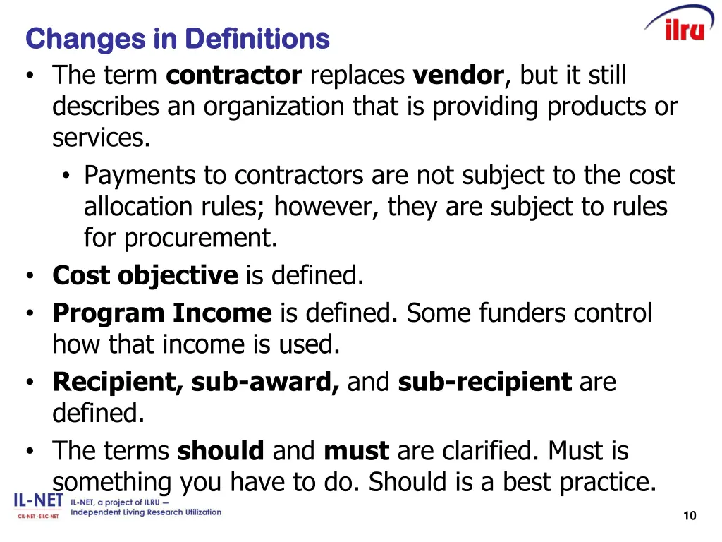 changes in definitions changes in definitions