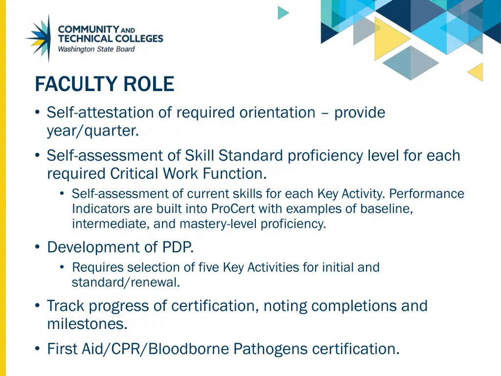 faculty role self attestation of required