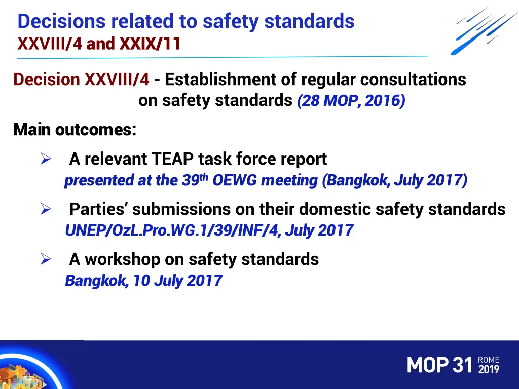 decisions related to safety standards xxviii