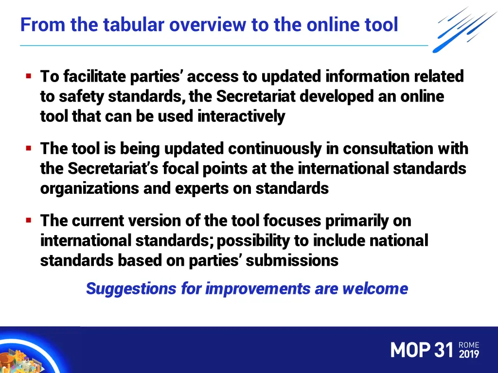 from the tabular overview to the online tool