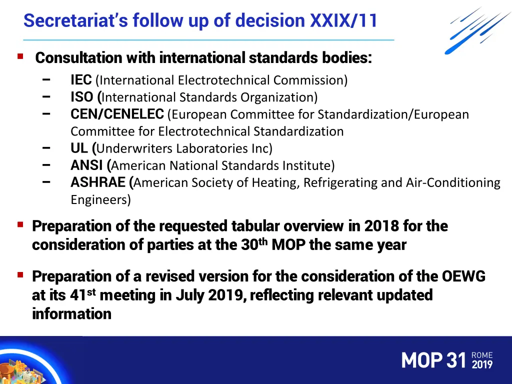 secretariat s follow up of decision xxix 11
