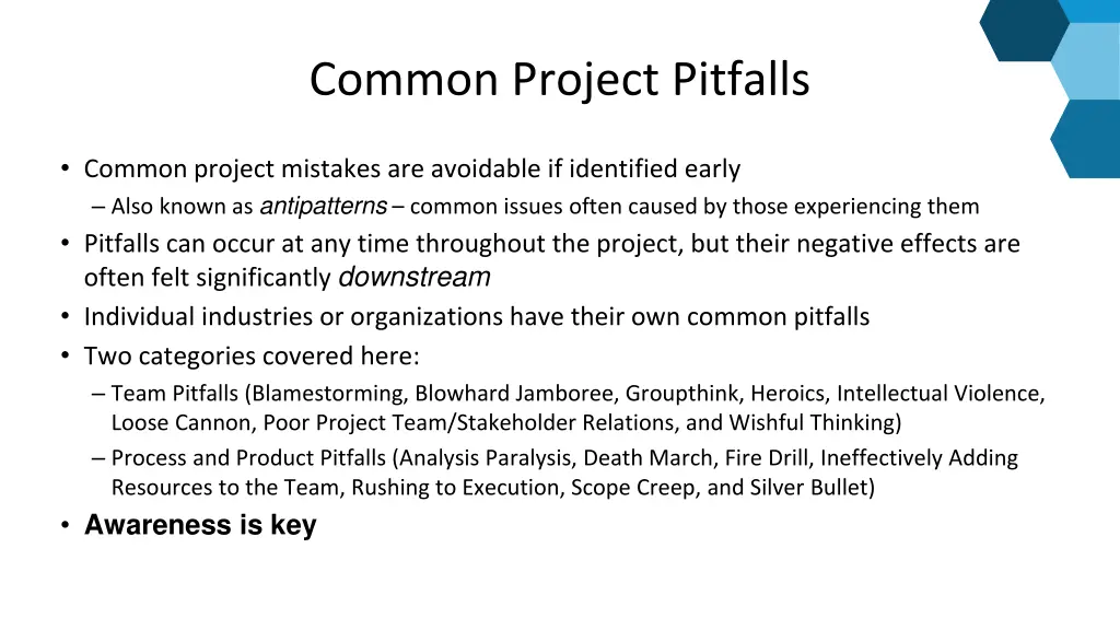 common project pitfalls