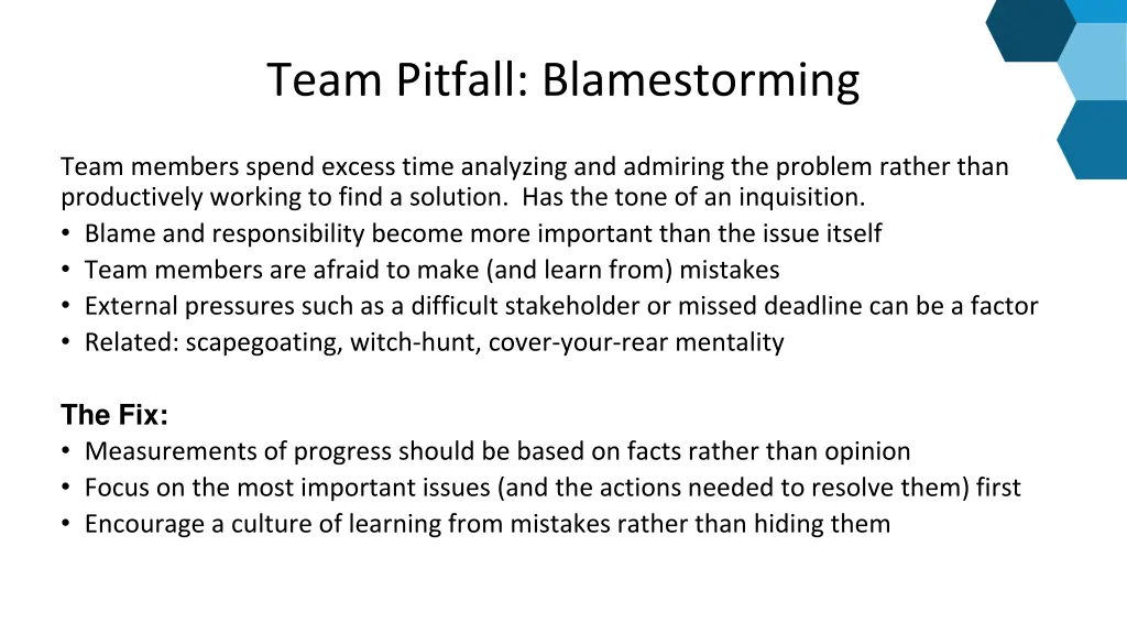 team pitfall blamestorming