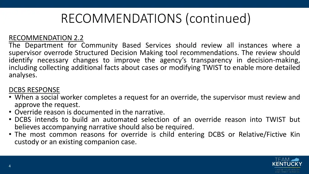 recommendations continued
