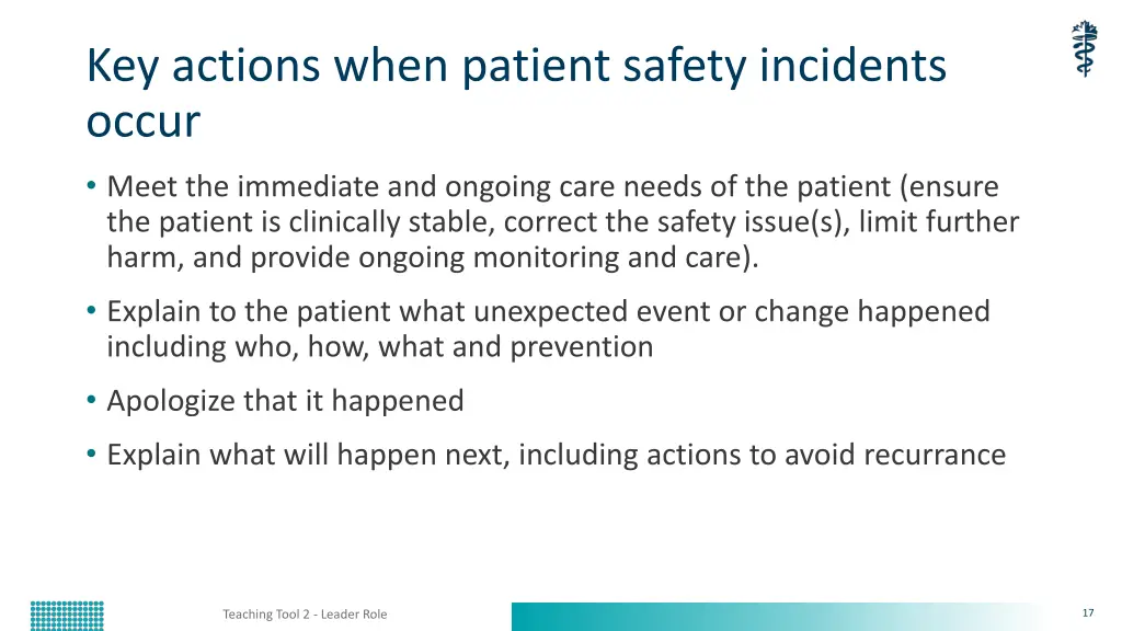 key actions when patient safety incidents occur