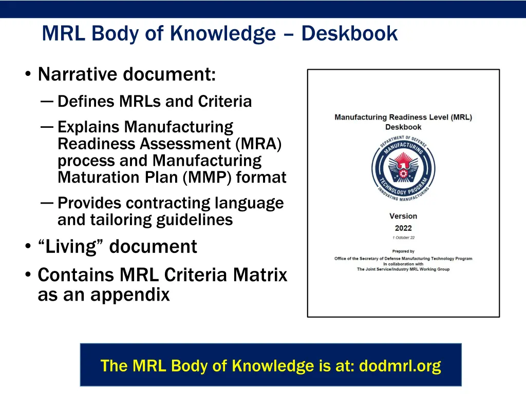 mrl body of knowledge deskbook