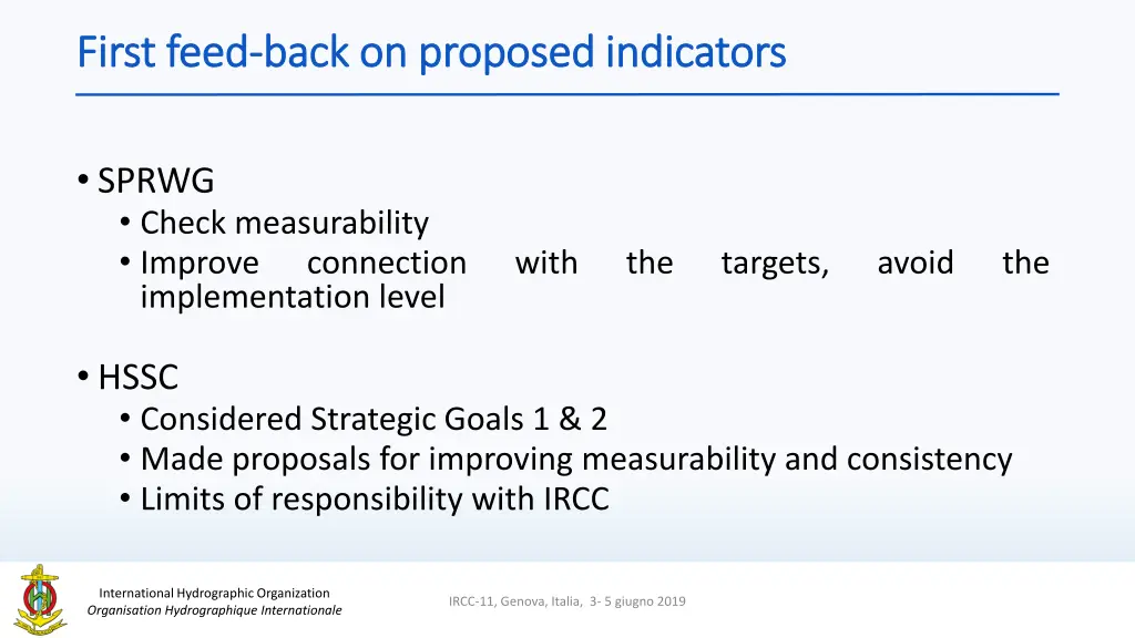 first feed first feed back on proposed indicators