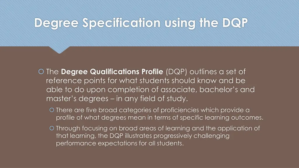 degree specification using the dqp