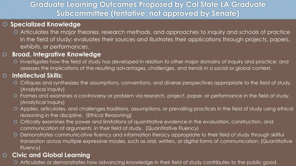 graduate learning outcomes proposed by cal state