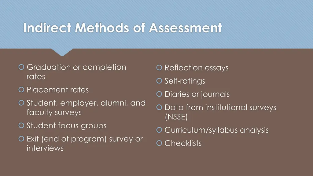 indirect methods of assessment