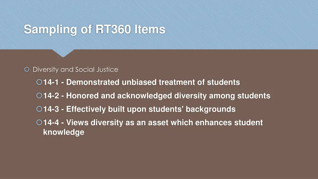 sampling of rt360 items