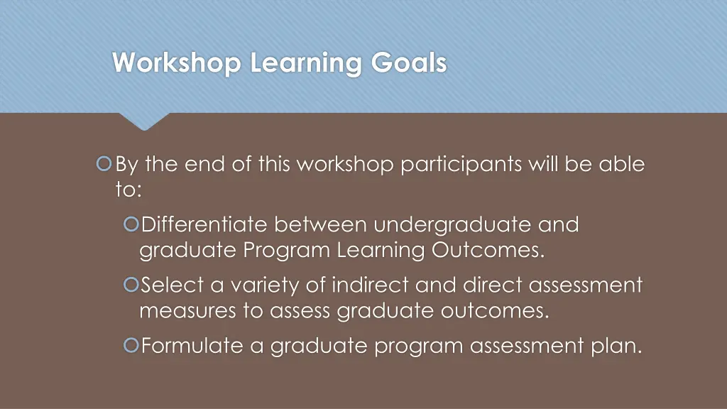 workshop learning goals