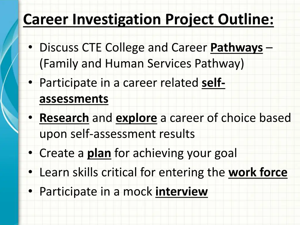 career investigation project outline
