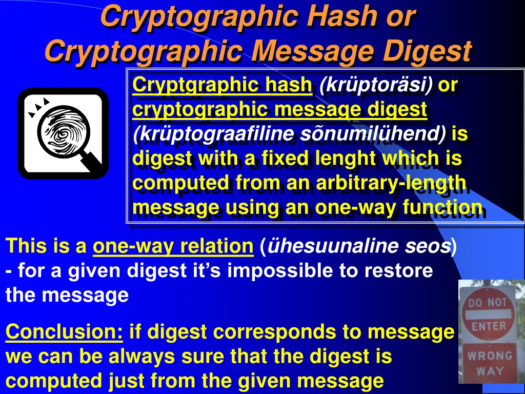 cryptographic hash or cryptographic message