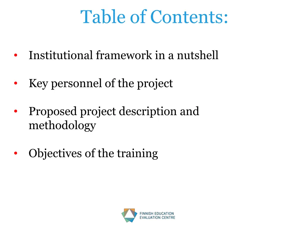 table of contents