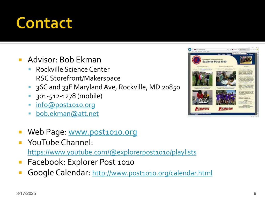 advisor bob ekman rockville science center