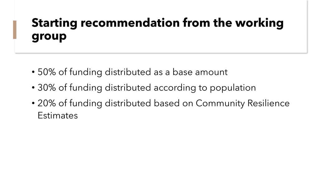 starting recommendation from the working group