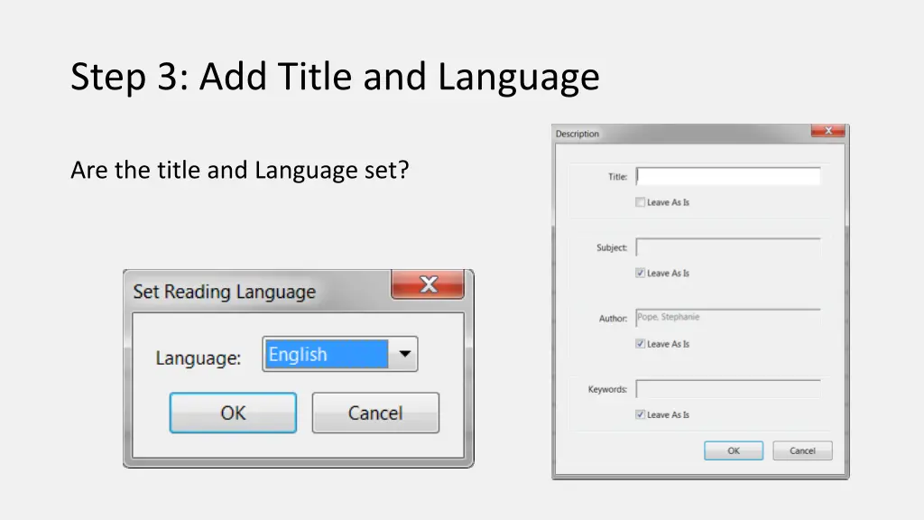 step 3 add title and language