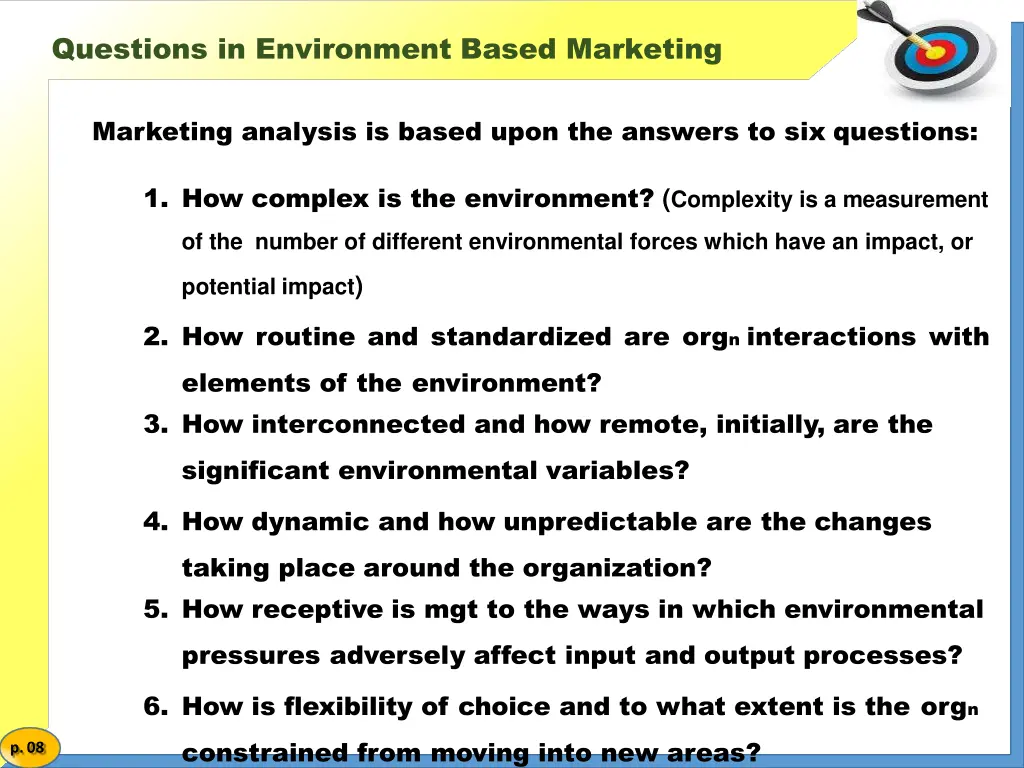 questions in environment based marketing