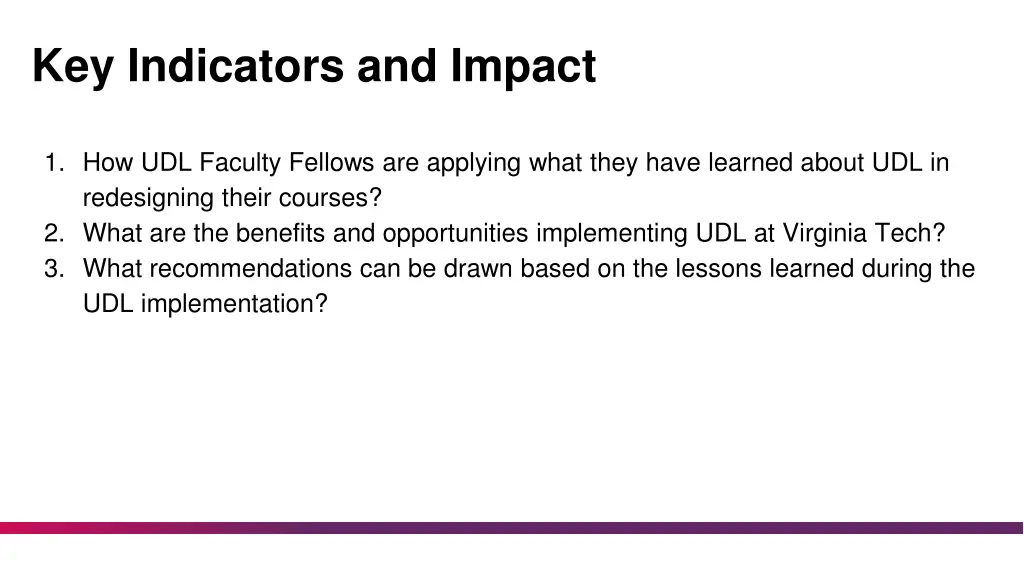 key indicators and impact