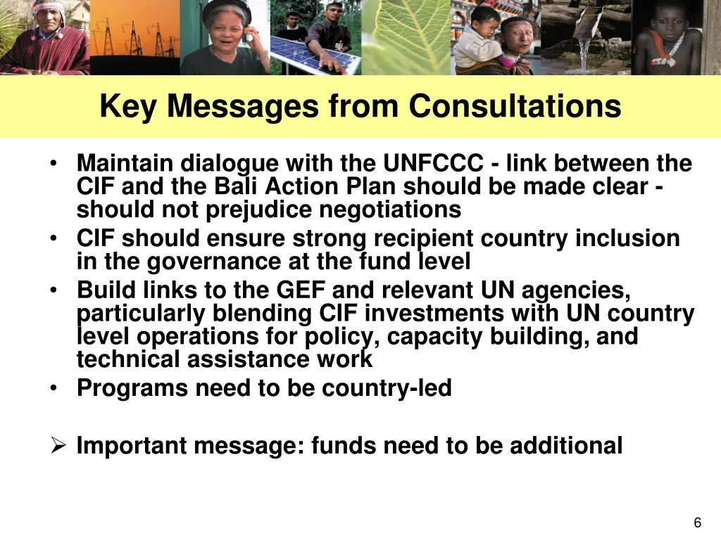 key messages from consultations