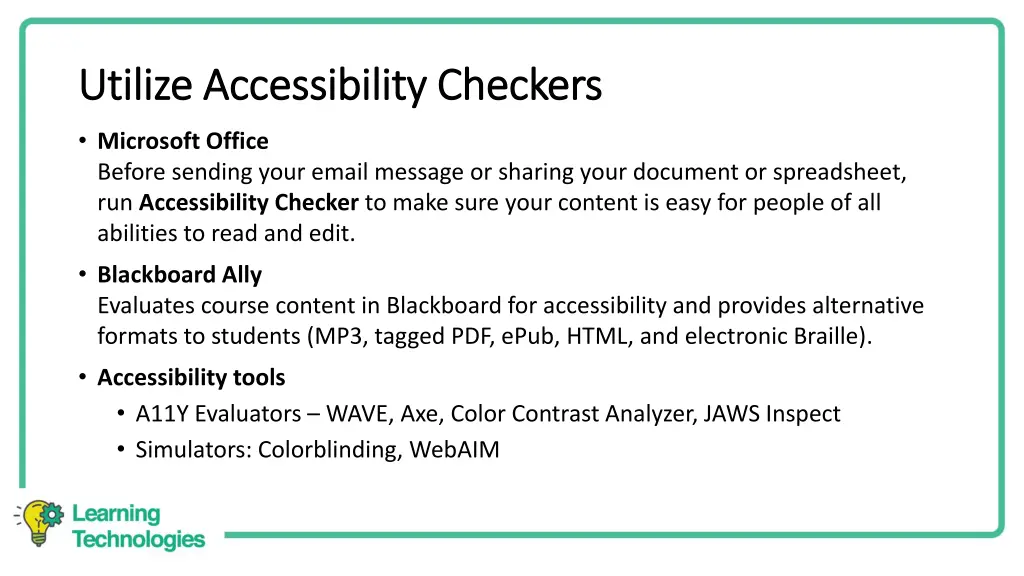 utilize accessibility checkers utilize