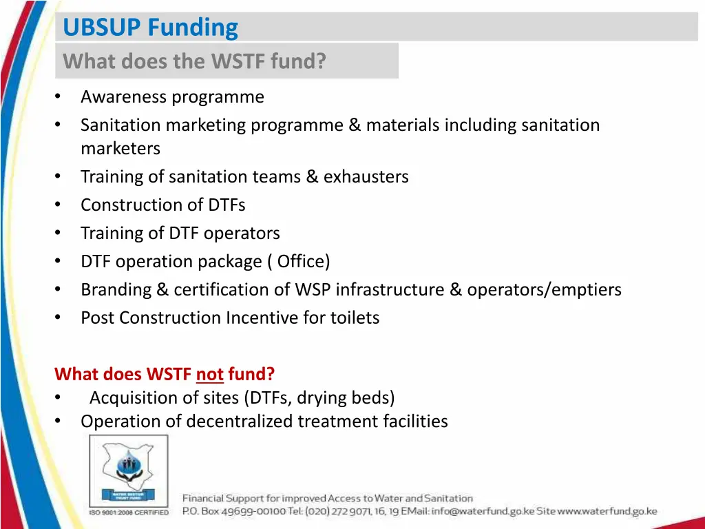 ubsup funding what does the wstf fund